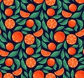 Orange fruits leafs seamless pattern